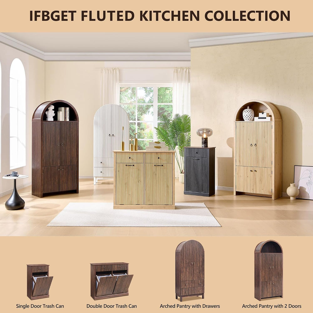 IFGET 71" Tall Arched Pantry Cabinet, Fluted Kitchen Storage Cabinet wit...
