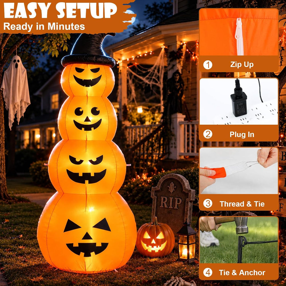 8FT Halloween Inflatable Stacked Pumpkins Outdoor Party Decor