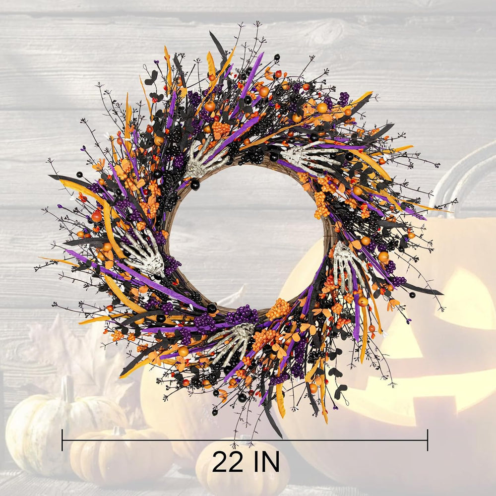 VioletEverGarden Halloween Wreaths for Front Door 22 Inch Skeleton Black Wrea...
