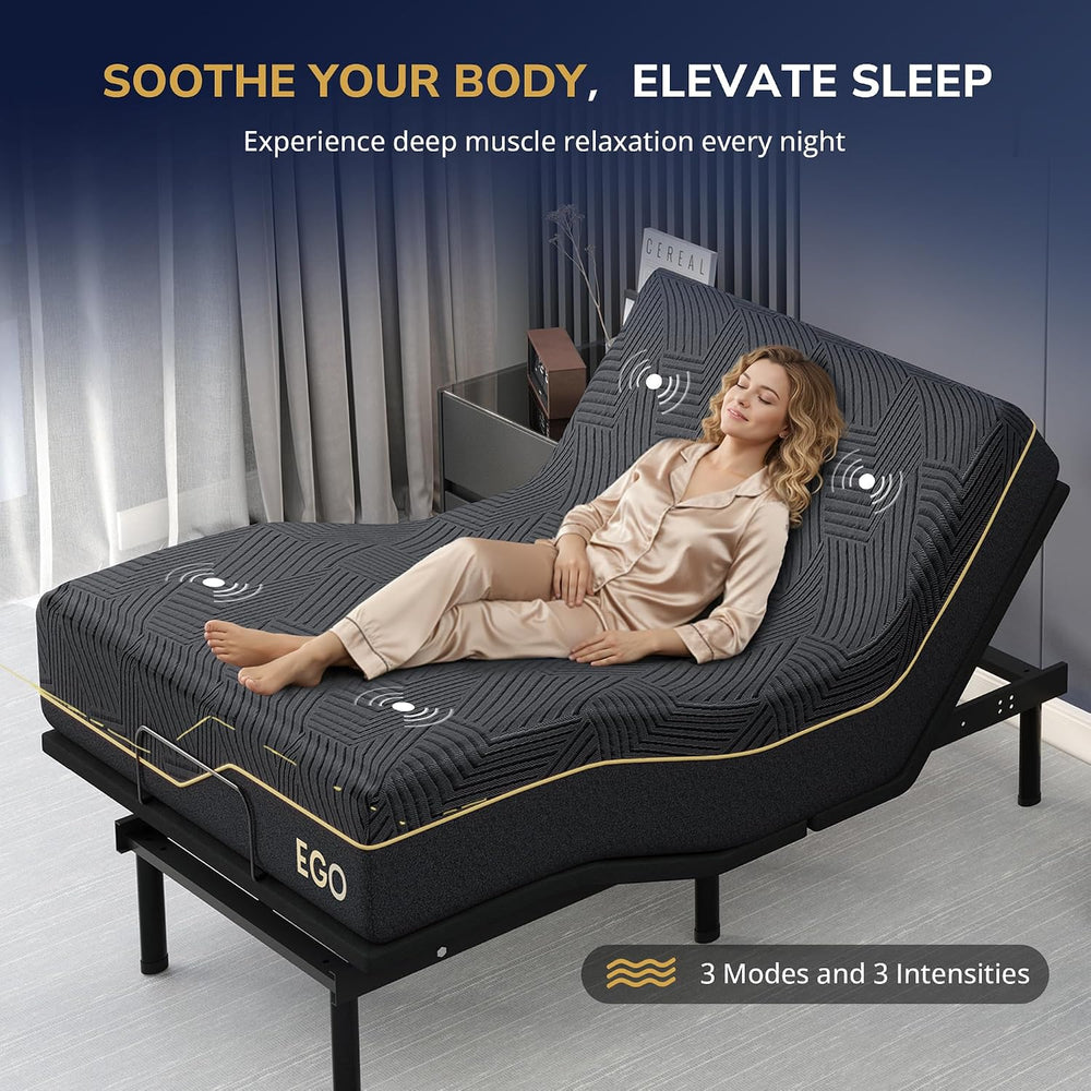 EGOHOME Massage Twin XL Adjustable Bed Frame and 14" Memory Foam Mattress