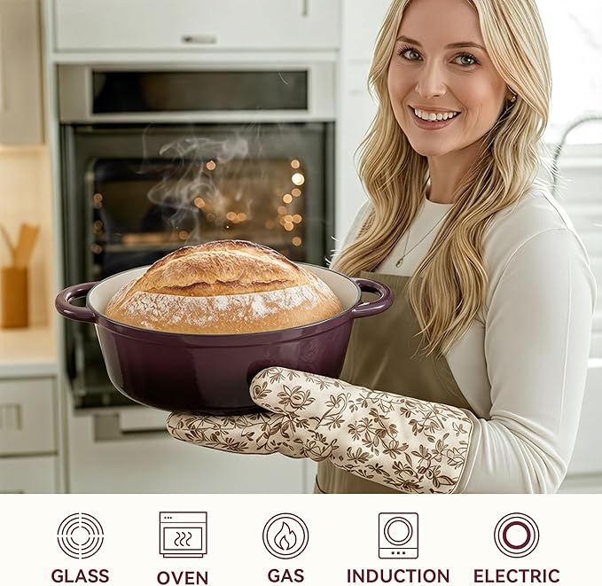Oval Dutch Oven for Bread Baking, 4.5 Quart Non Stick Enameled Cast Iron Dutch