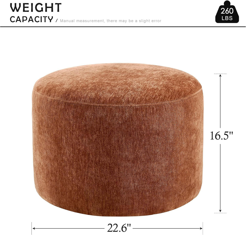 Upholstered Round Pouf Ottoman, Modern Footstool, Orange-Brown