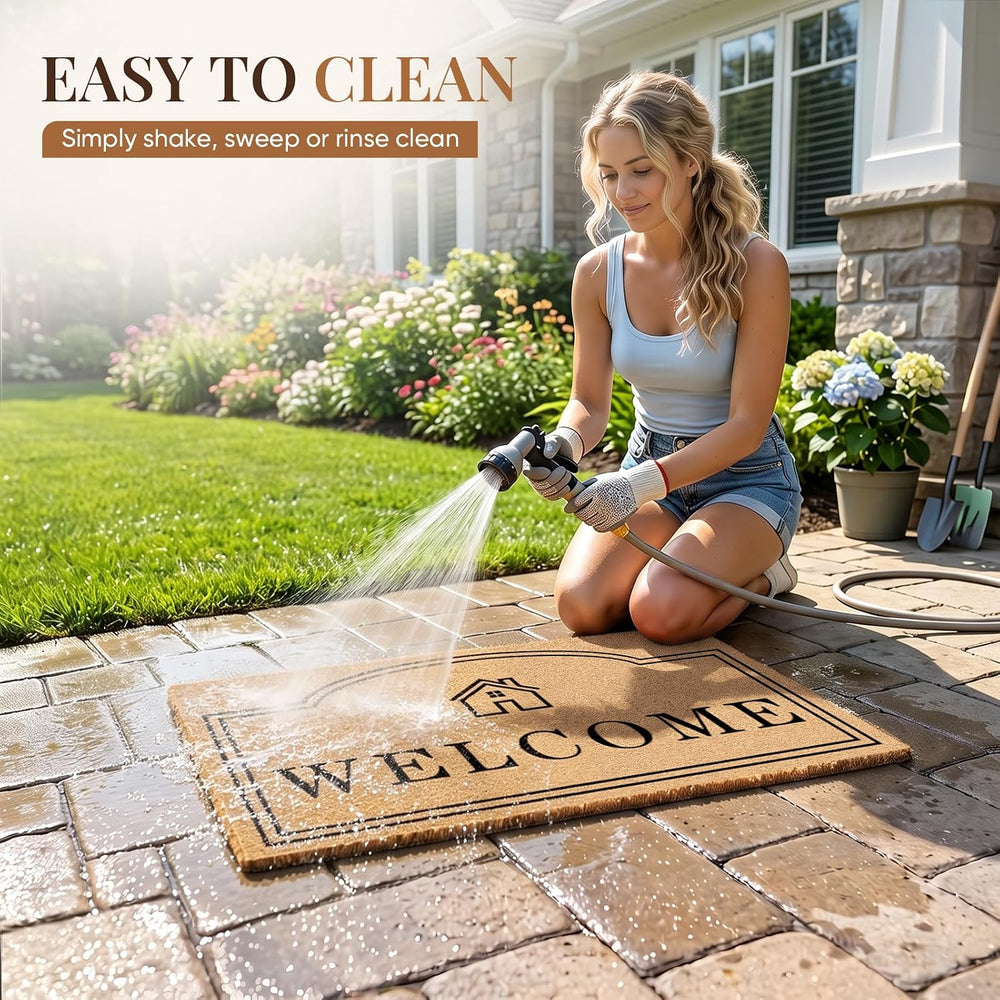 2 Pcs Layered Coir Front DoorMat Set, 0.6" Extra Thick & Non Slip Ba...