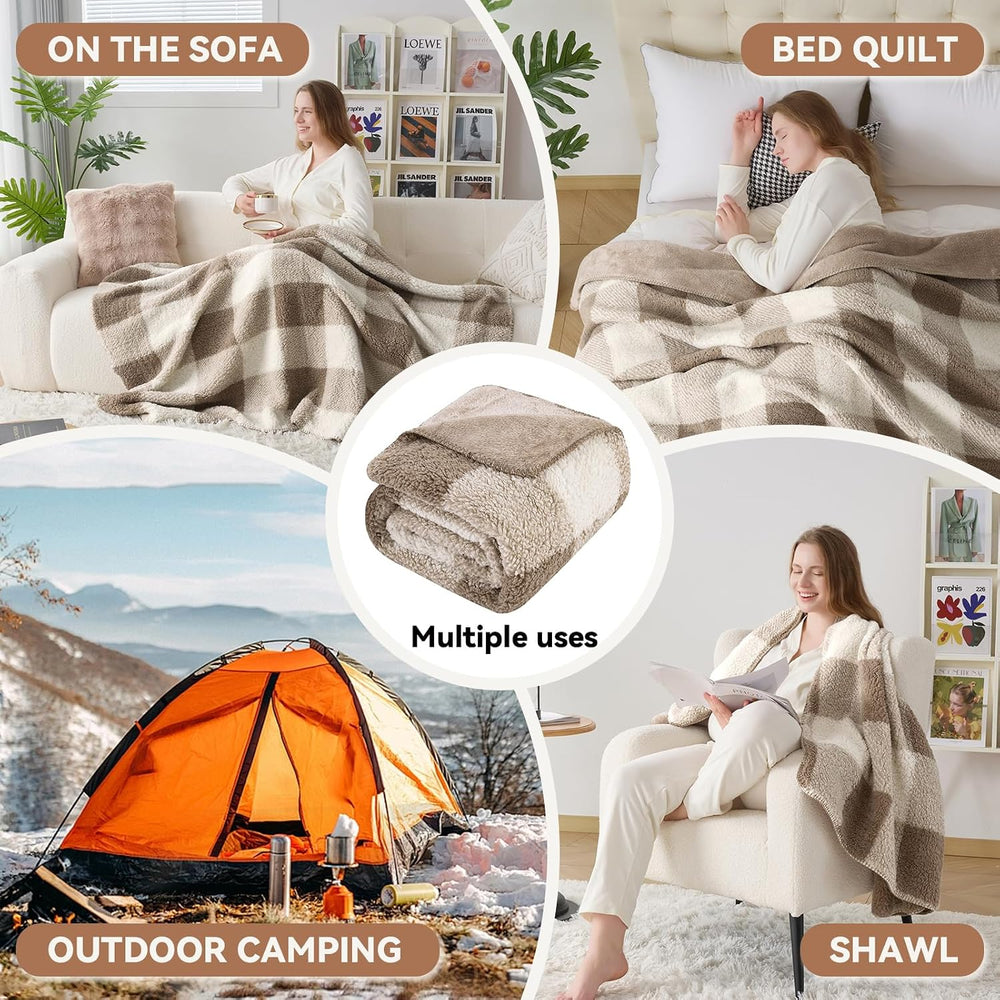 LURKA Checkered Sherpa Fleece Throw Blanket – Soft and Cozy, Medium Weight fo...
