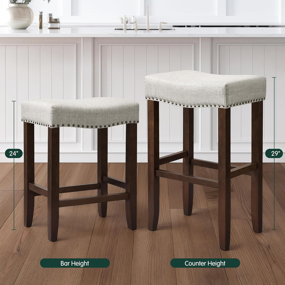 CHUN YI Bar Stools Set of 2, 24 Inch Counter Height Saddle Stools with Nailhe...