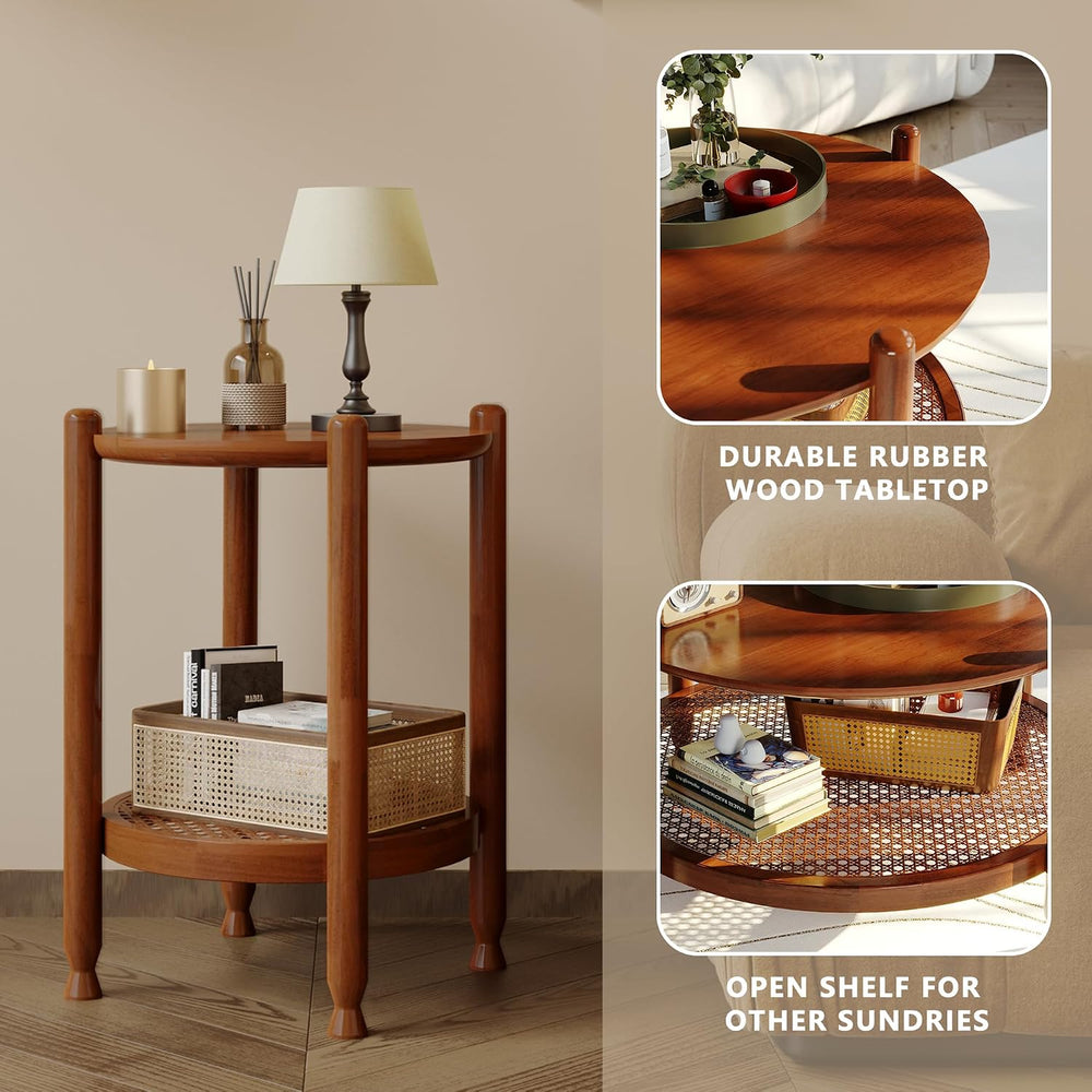 NSdirect Round End Table for Living Room, 2-Tier Rustic Wood Center Table for...