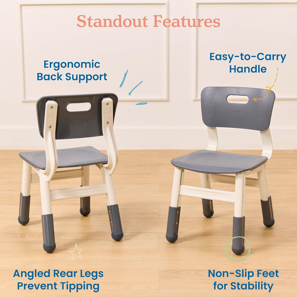 ECR4Kids Classroom Adjustable Chair, Flexible Seating, Grey, 2-Pack