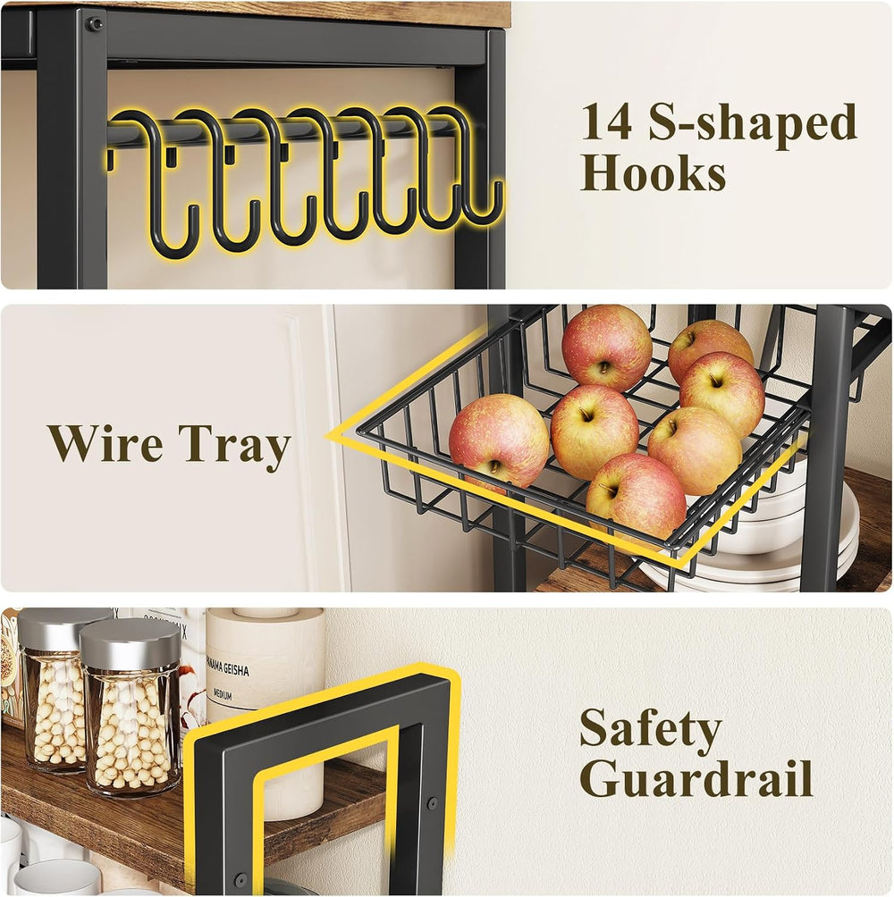 SNTD Baker Rack with Power Outlet - Microwave Stand with Storage, Large Coffe...