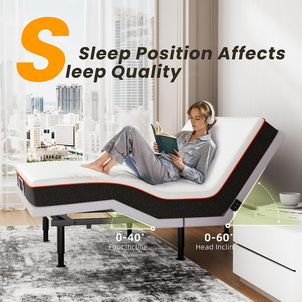 Adjustable Bed Frame King Size with Wireless Remote, Head Foot Incline, USB, ...