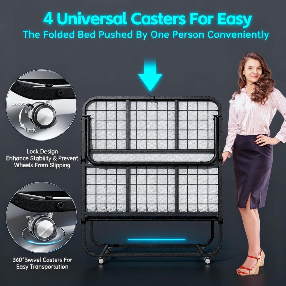 Pataku Folding Bed with Mattress, 75"x31" Roll Away Frame, 5" ...