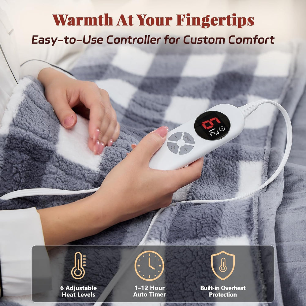 Heated Blanket Twin 62x84, Flannel & Sherpa, 6 Heat Levels 1-12H Timer