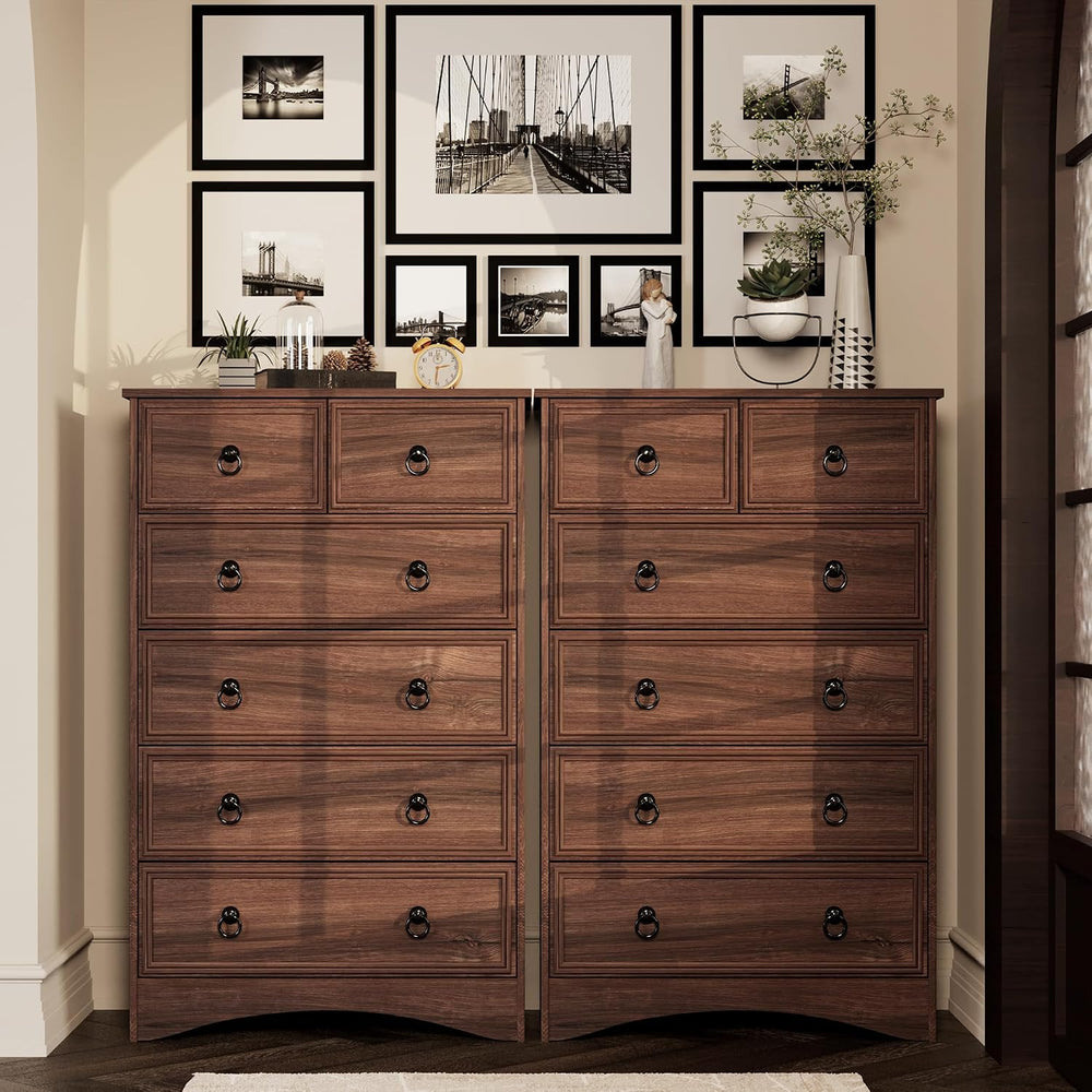 Dresser for Bedroom Tall, Mid Century Modern 6 Drawer Dresser, Cherry Wood Ch...