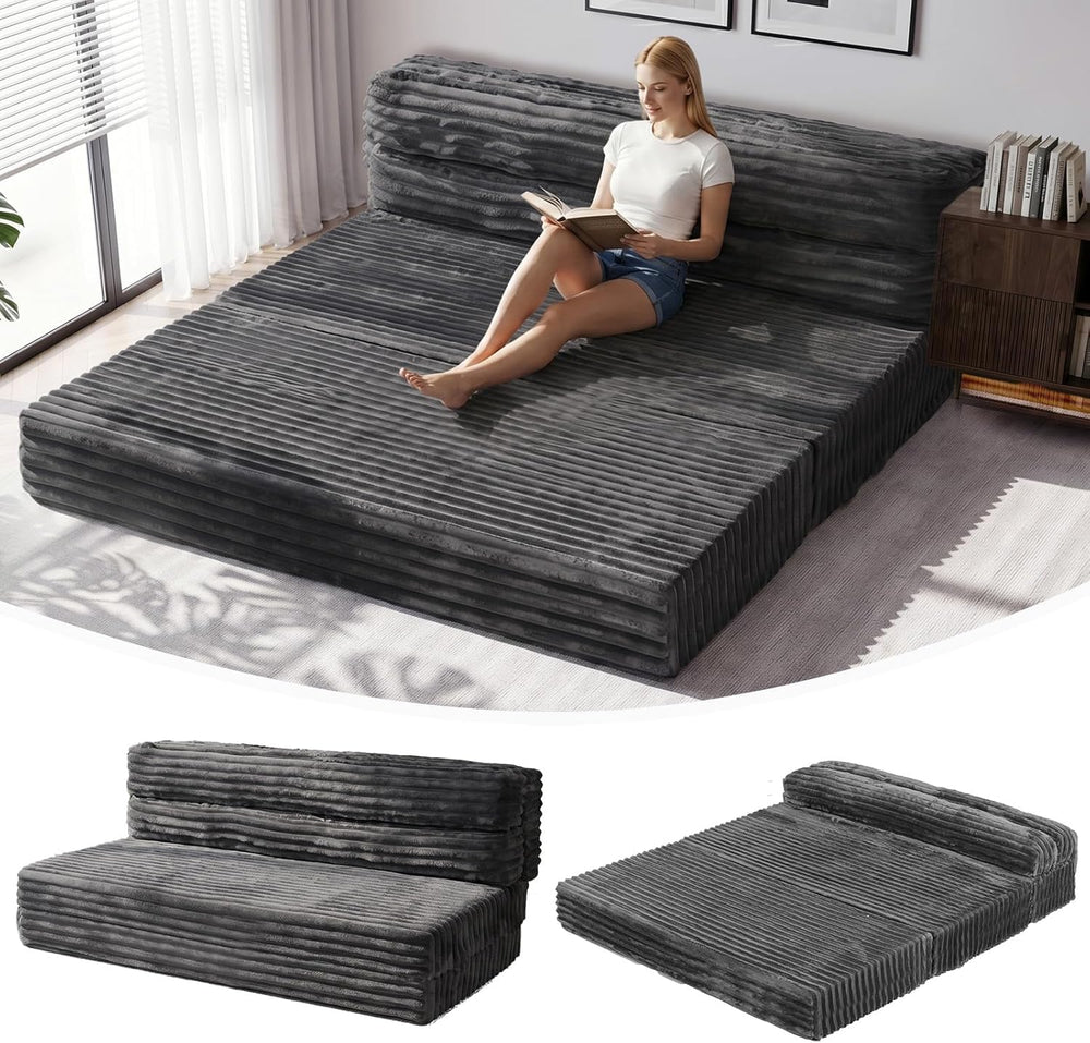 Erament Tri-Fold Futon Sofa Bed, 6 Inch Foldable Floor Couch, High-Density Fo...