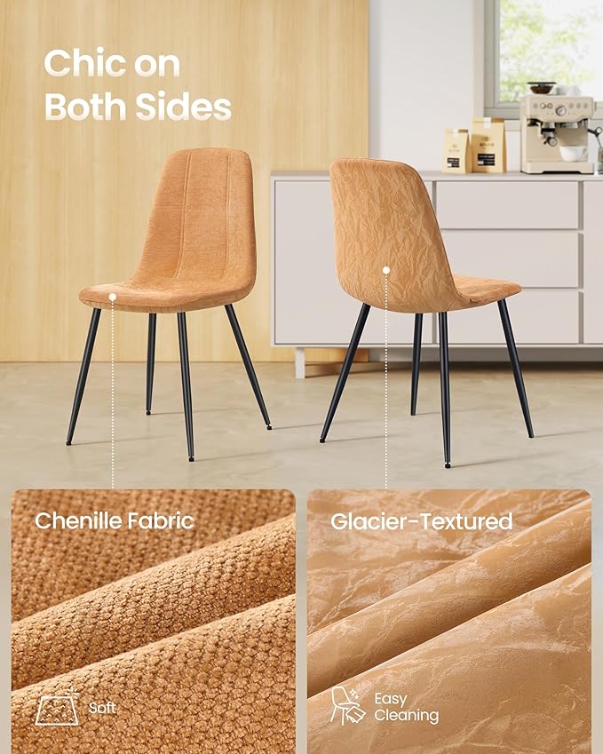 VASAGLE Set of 6 Dining Chairs, Dining Room Kitchen Chairs, Metal Frame, Adju...
