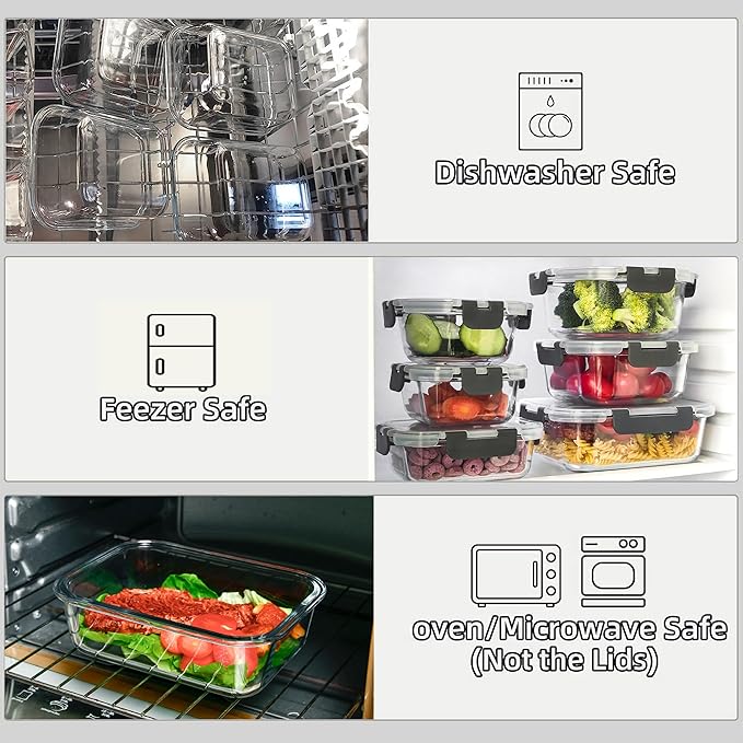 FAWLES 12 Pack Glass Meal Prep Containers