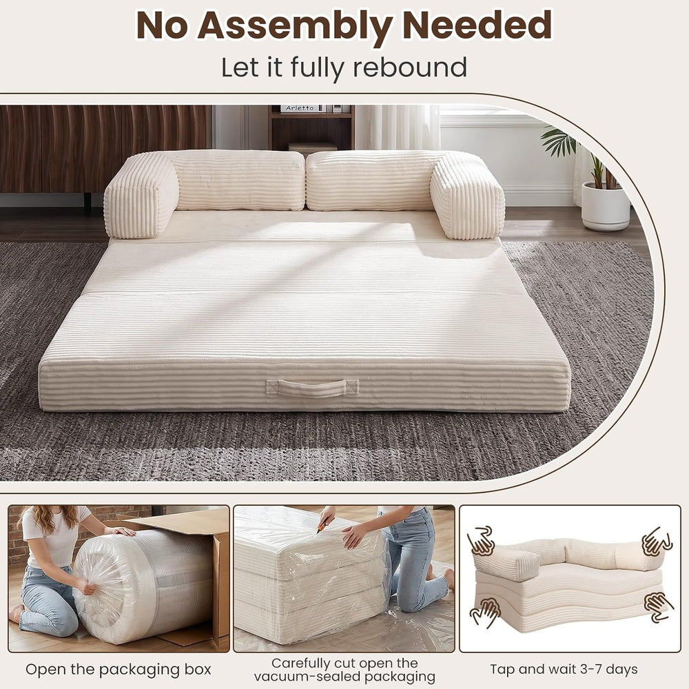 5-in-1 Convertible Sofa Bed,60" Boneless Couch with Pull Out Bed,Tri-Fol...