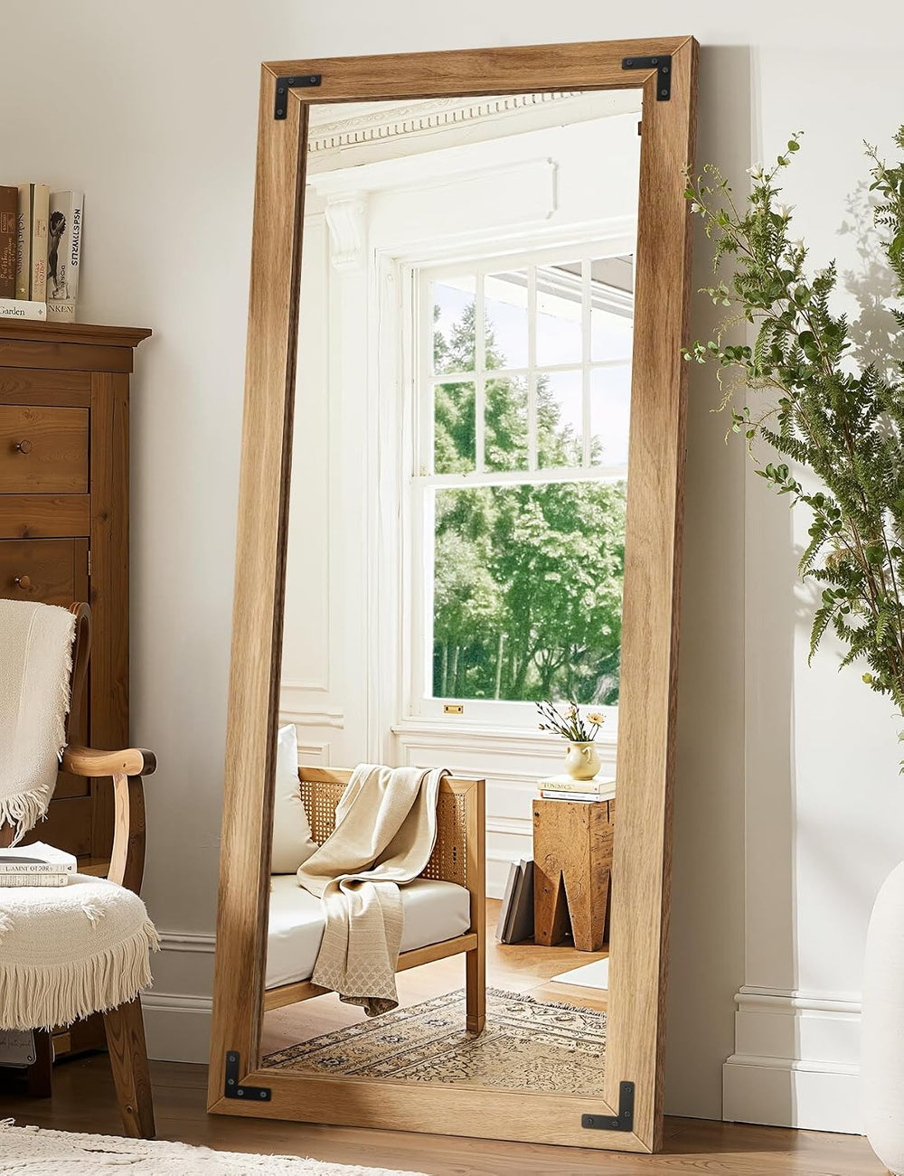 Wood Framed Full Length Mirror for Wall, 56"X22" Floor Standing Bod...