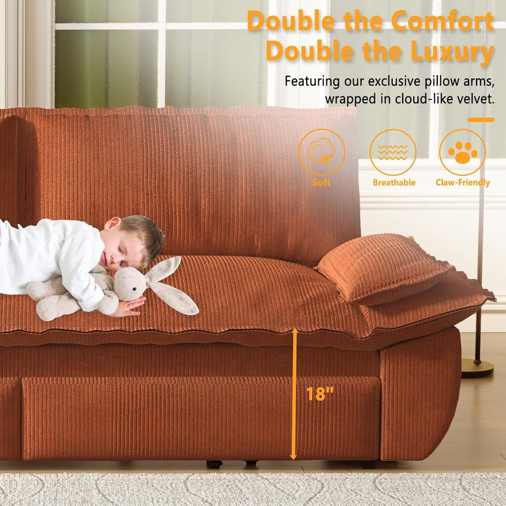 73.2" Futon Sofa Bed Queen Size, 3-in-1 Convertible Sleeper Sofa with Si...