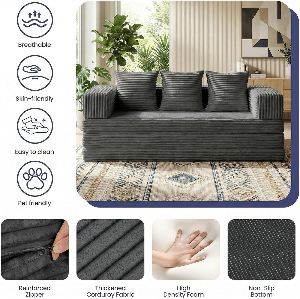Convertible Sofa Bed Couch, 78’’ Oversized 4-in-1 Boneless Couches with Remov...