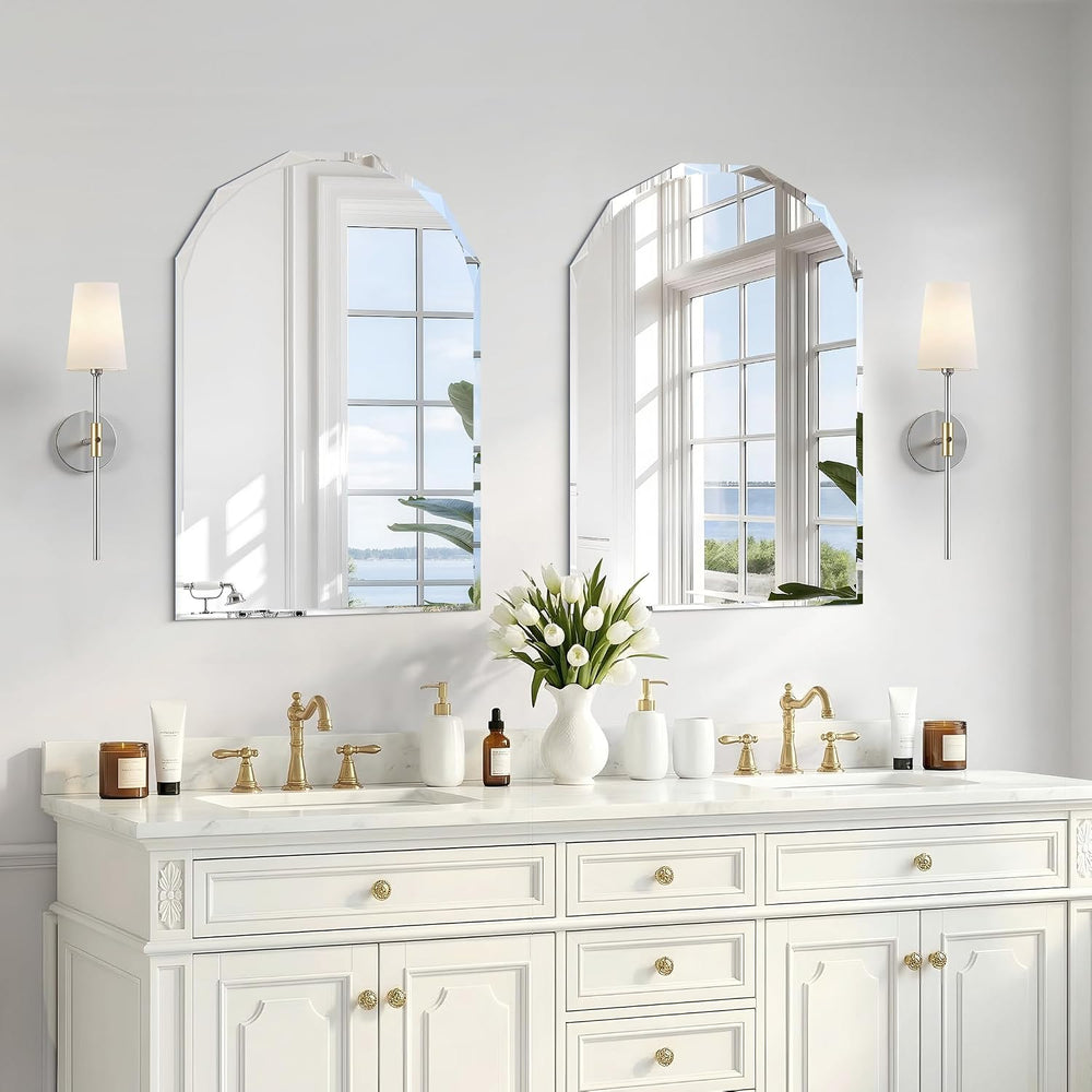Beveled Arched Mirror, 20"x28" Arch Vanity Mirror with Diamond Cut ...