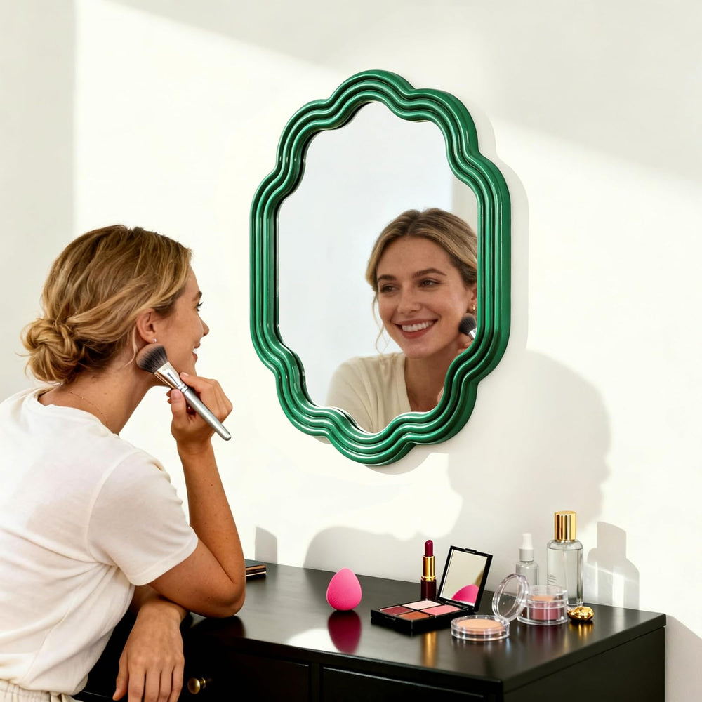 Green Wavy Oval 16x20 Small Scallop Unique Wall Vanity Decor Mirror