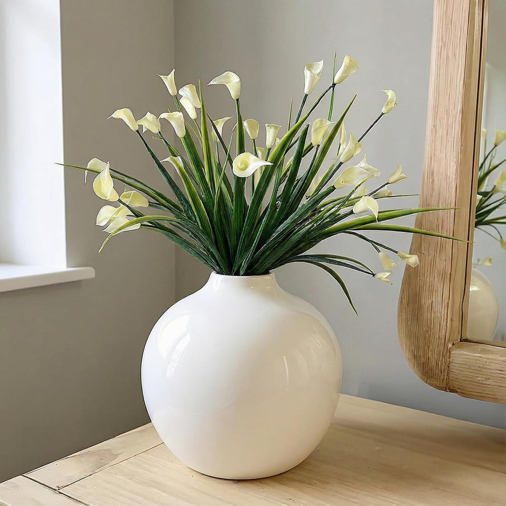 Willowy 7.5 Inch Large White Ceramic Vase with Glossy Finish - White Vases fo...