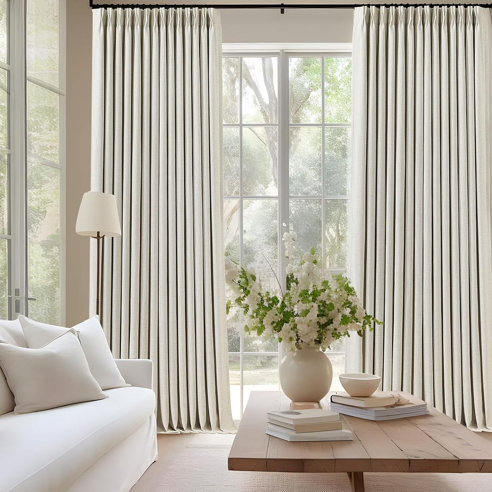 IVAPUPU Linen Pinch Pleated Blackout Curtains for Bedroom 102 Inch Long