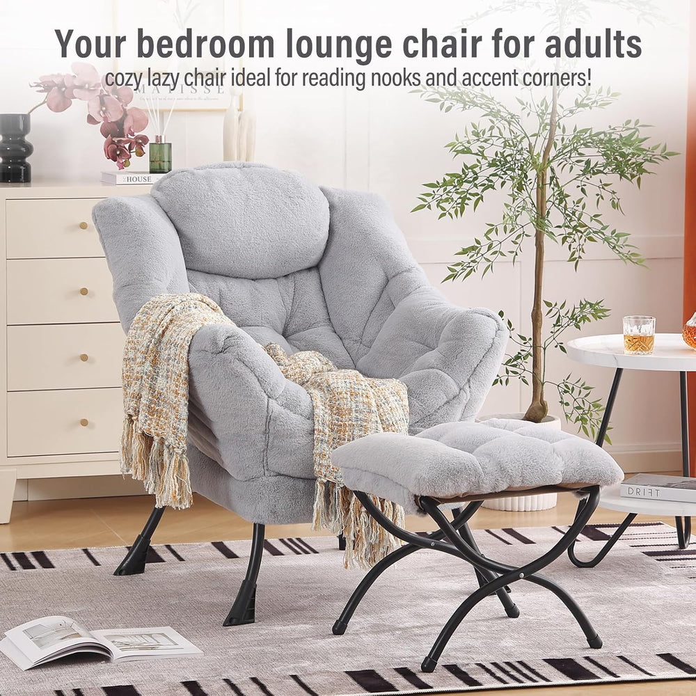 Furlide Lazy Chair with Ottoman, Comfy Reading Chair for Bedroom,Grey