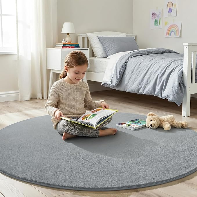 Amearea Grey Round Area Rugs 6ft Washable Circle Rugs