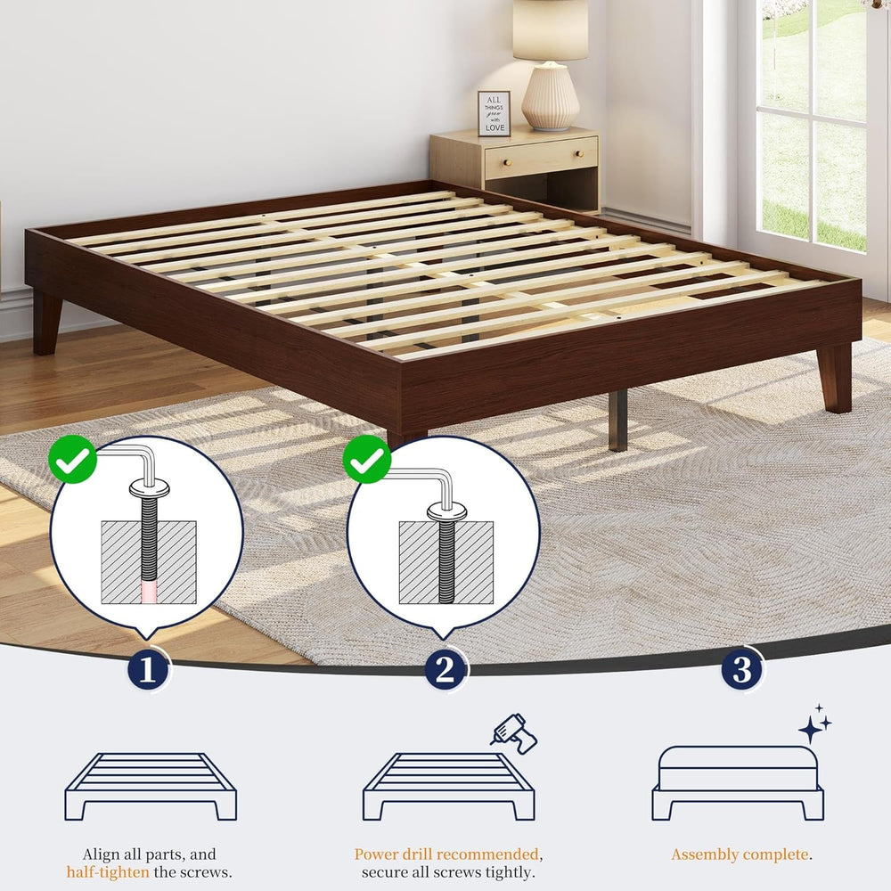 Yaheetech Full Size Solid Wood Platform Bed Frame Low-Profile Dark Walnut