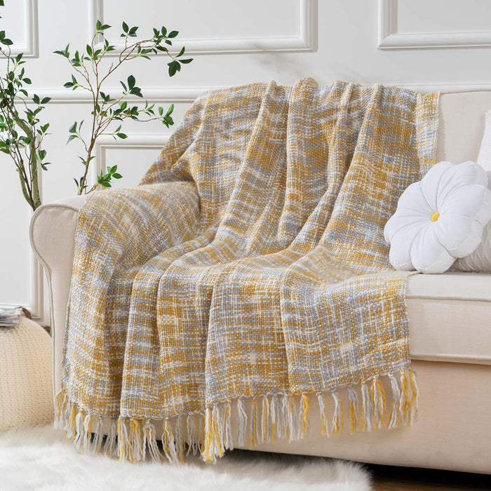 Battilo Mustard Yellow Throw Blanket for Couch, 50"x60"