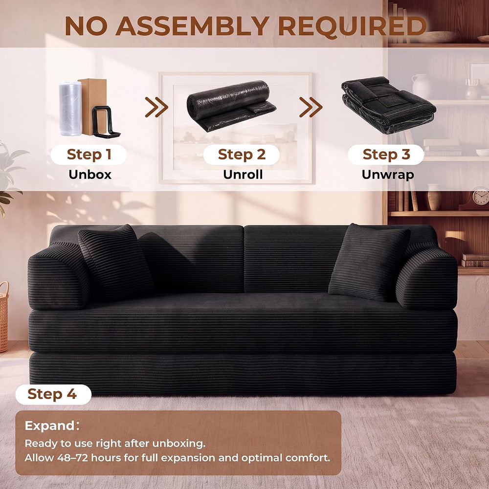 79" High‑Back Convertible Futon Sofa Bed, Boneless Couch for Living Room