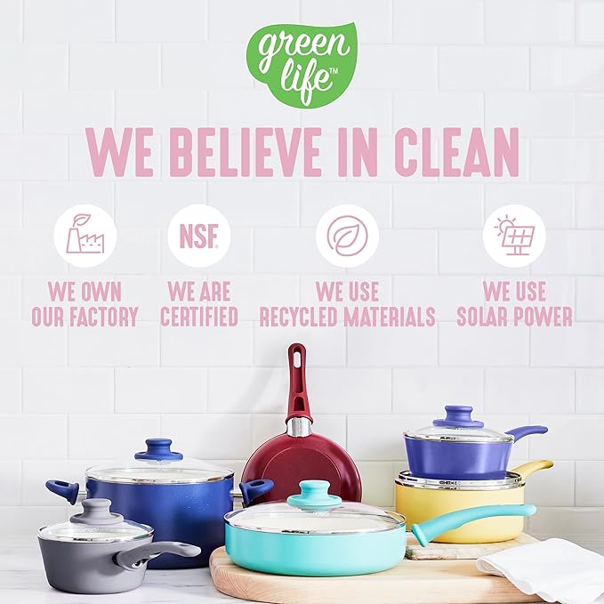 GreenLife 8 Piece Nonstick Cookware Set, Non-Toxic PFAS-Free Ceramic Pots &am...