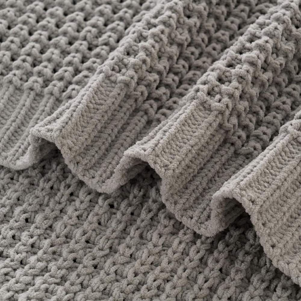 Grey Throw Blanket for Couch, Soft Knitted Chenille Throw Blanket 50"x60...