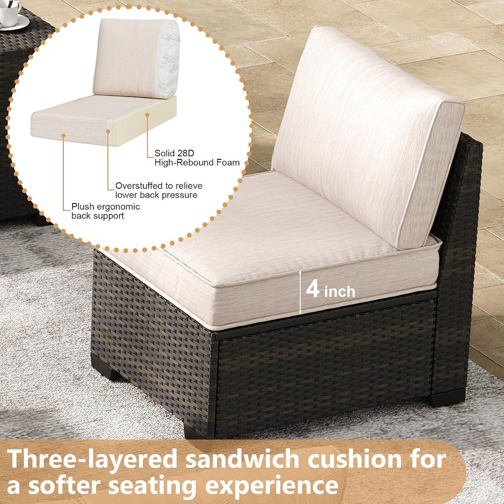 5 Pieces Patio Furniture Set, Outdoor Sofa with Waterproof Cushions&Ottom...