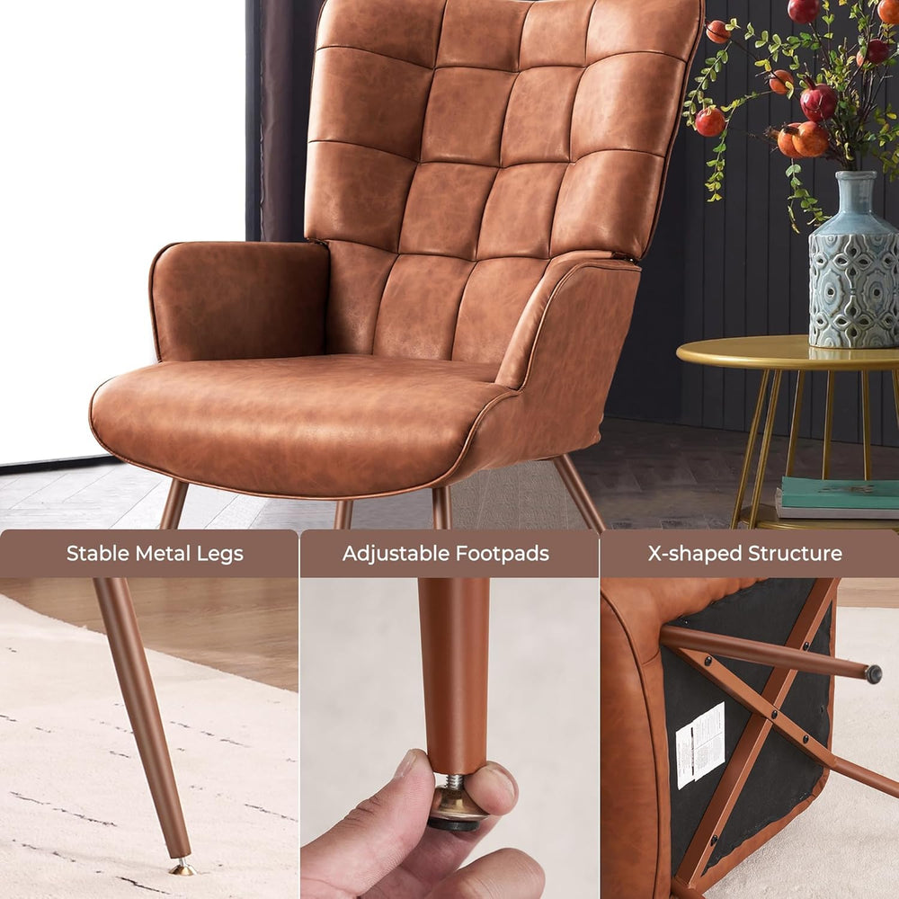 Kosydown PU Leather Wingback Accent Chair with High Back & Tufting, Brown...