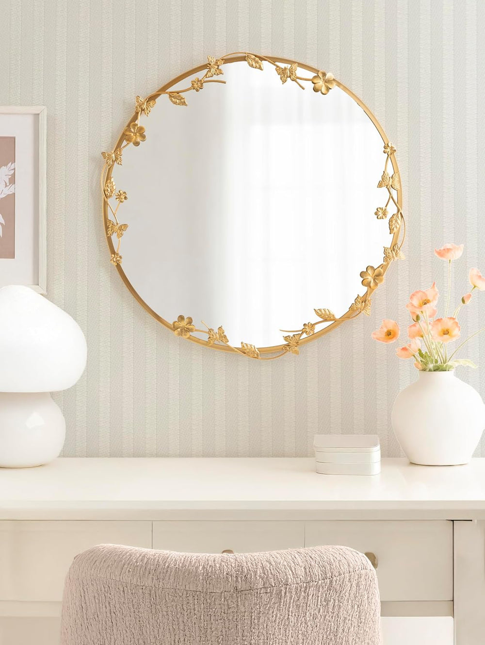 Kate and Laurel Rosella Modern Ornate Round Wall Mirror, 26 Inch Diameter, Go...