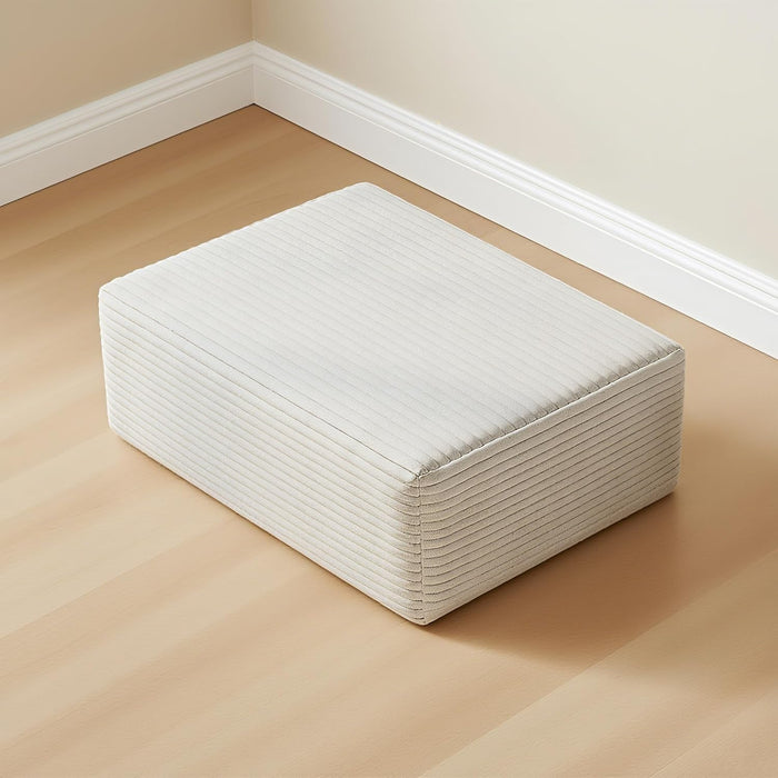 37.4" Plush Corduroy Ottoman, Upholstered Cloud Ottoman for Boneless Couch in a Box, Modular Sectional Couches for Living Room, Compressed Memory Foam, No Assembly Require, White