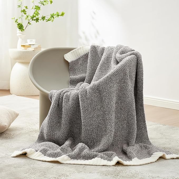 Snuggle Sac Grey Throw, Super Soft Warm Oversized Fuzzy Plush Blanket, Dark Grey