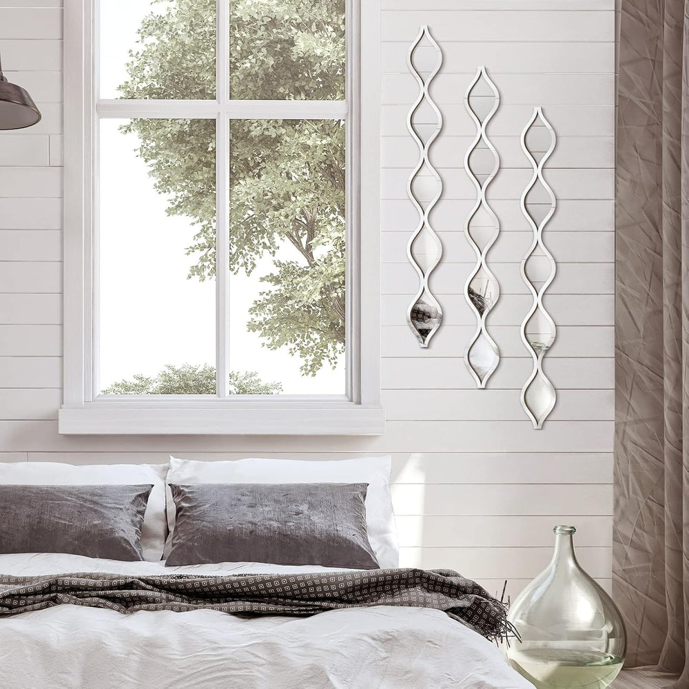 3 Pcs Teardrop Mirror Wall Decor, Narrow Acrylic Silver Edge