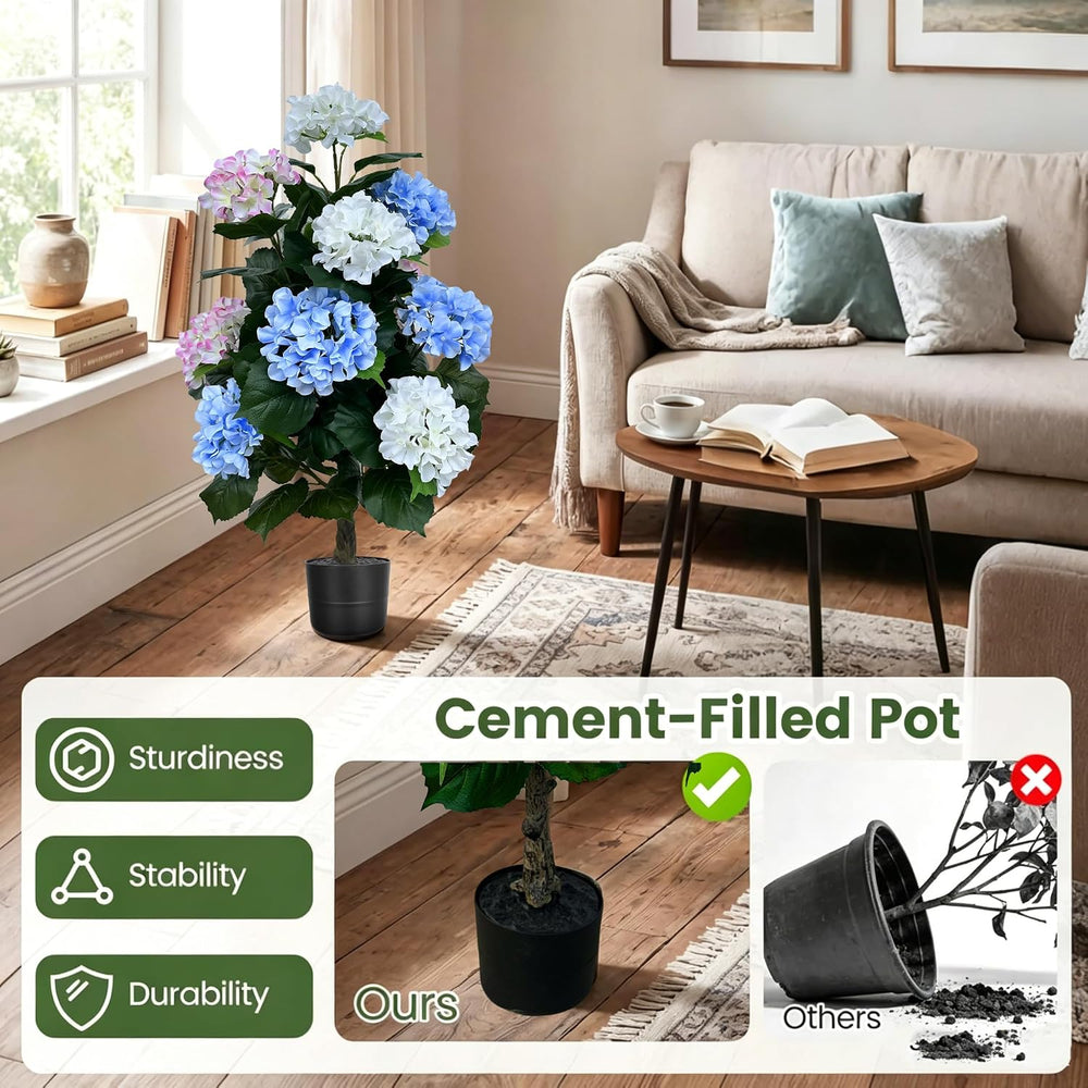 3FT Artificial Hydrangea Tree in Pot, Faux Flowering Plant