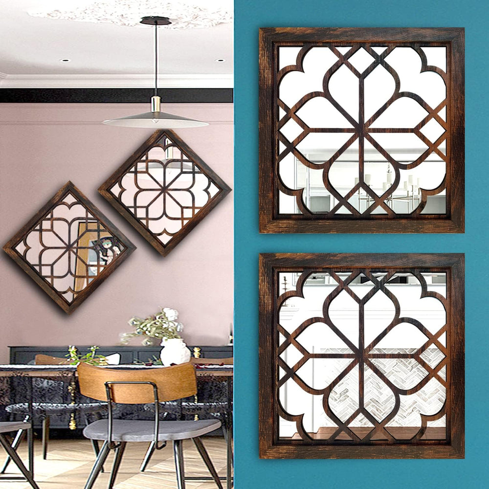 Wocred Set of 4 Mirrors Square Wall Mirror,Gorgeous Rustic Farmhouse Accent M...