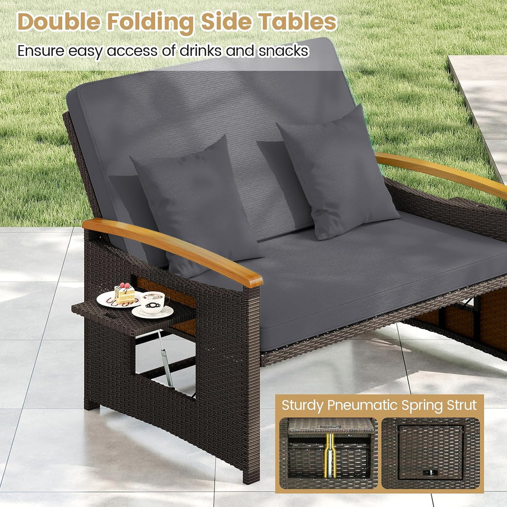 Tangkula Patio Rattan Daybed, Outdoor Wicker Loveseat, Grey & Brown