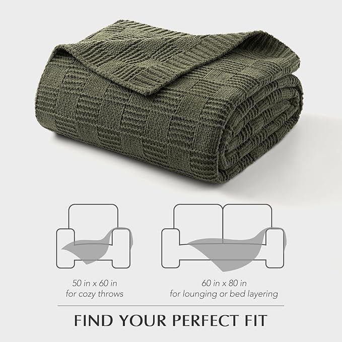 EVERGRACEHOME Modern Checkered Chenille Throw Blanket, Soft Cozy Plaid Knitted