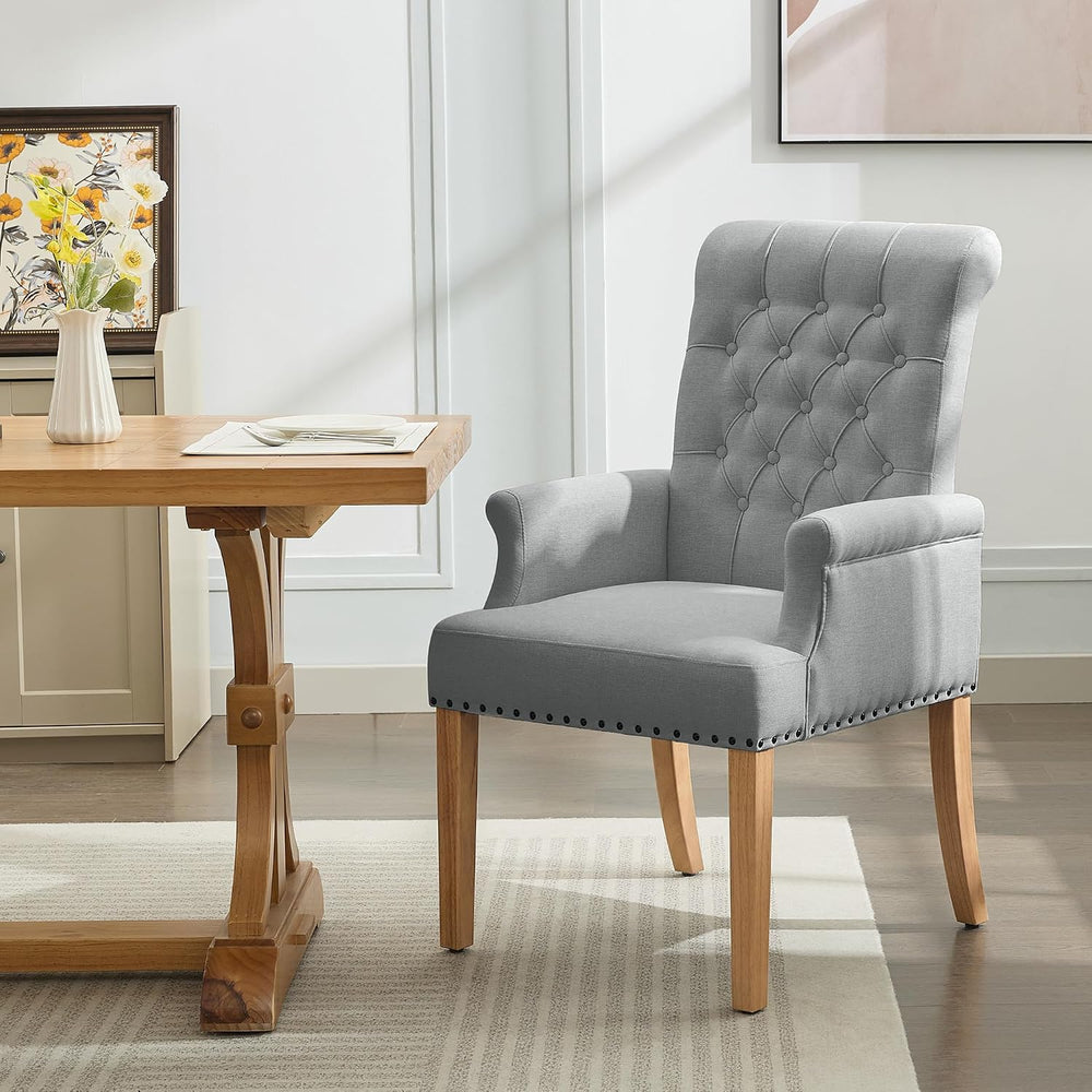 Fabric Dining Chair with Arms, Upholstered Tufted High Back Dining Room Chair...