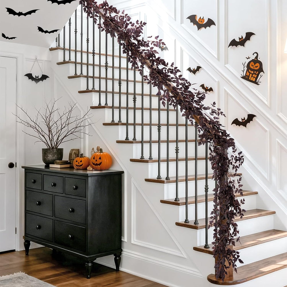 2 Pack 9 Ft Fall Garlands, Plum Cimicifuga Seeded Halloween Decor