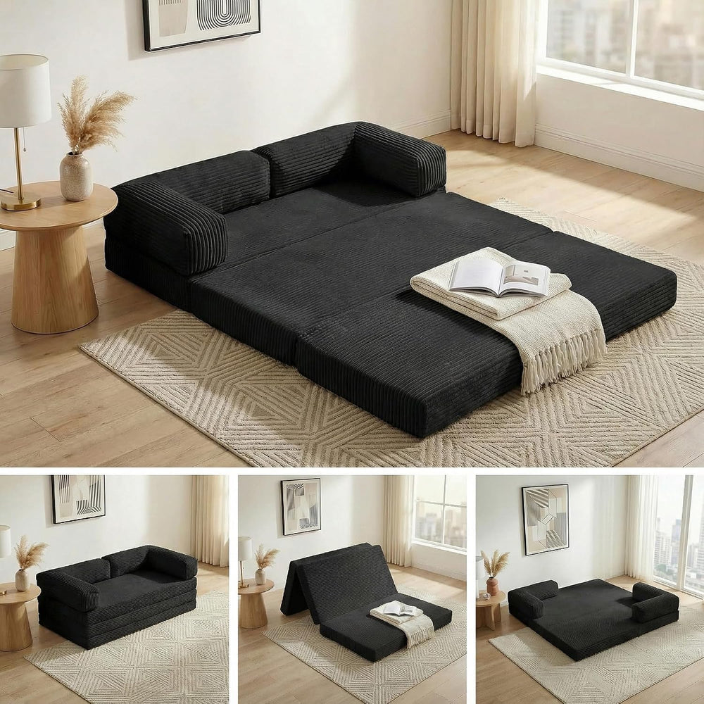 Convertible Sofa Bed Full,5-in-1 Tri-Fold Boneless Couch with Removable Armre...
