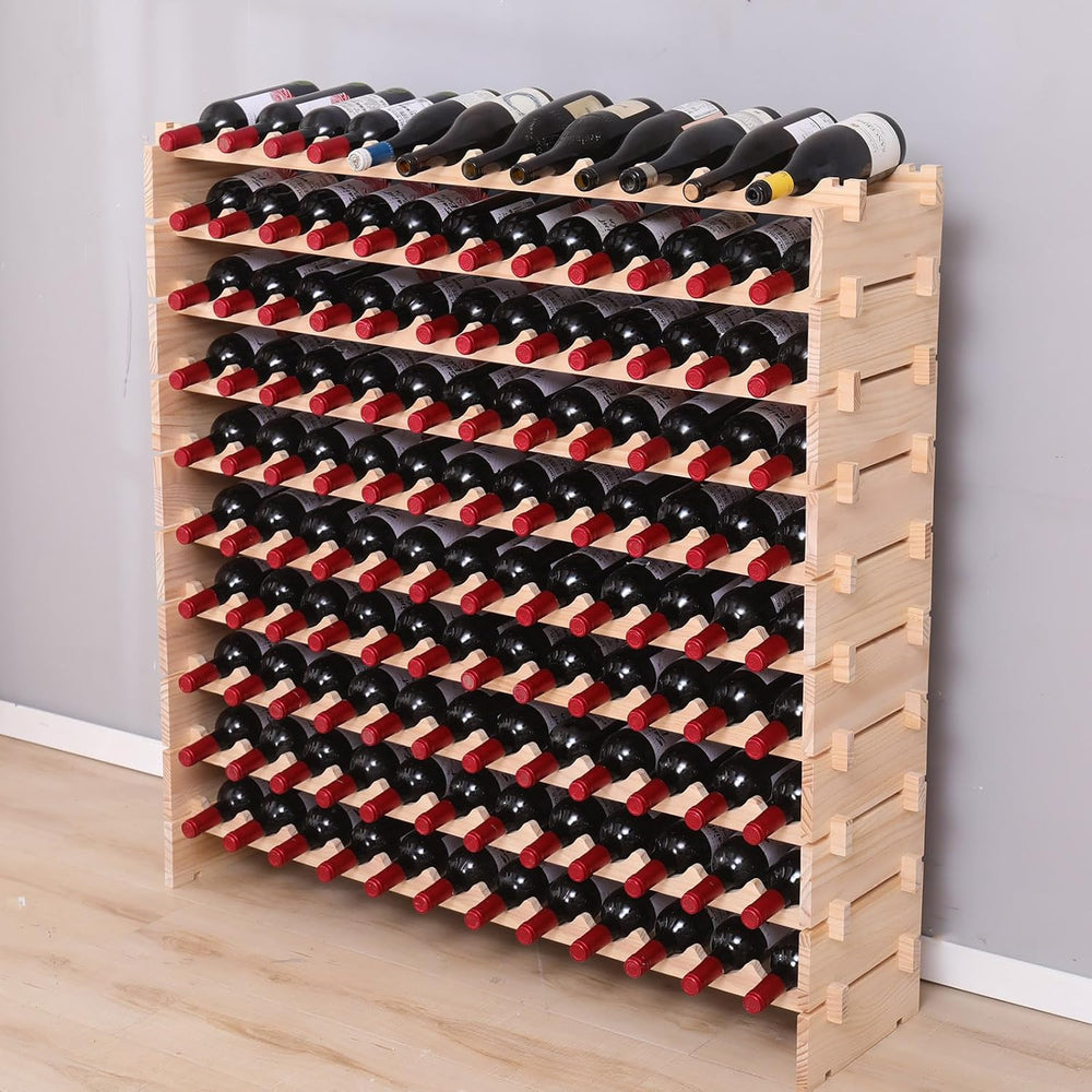 Wood Stackable Storage Modular Wine Rack Cabinet 120 Bottle freestanding Floo...