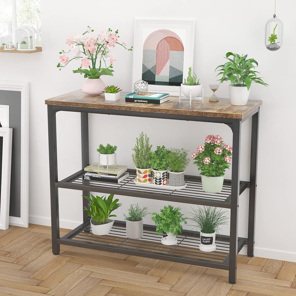 Ecoprsio Small Console Table, Sofa Table with Double Mesh Shelves, Industrial...
