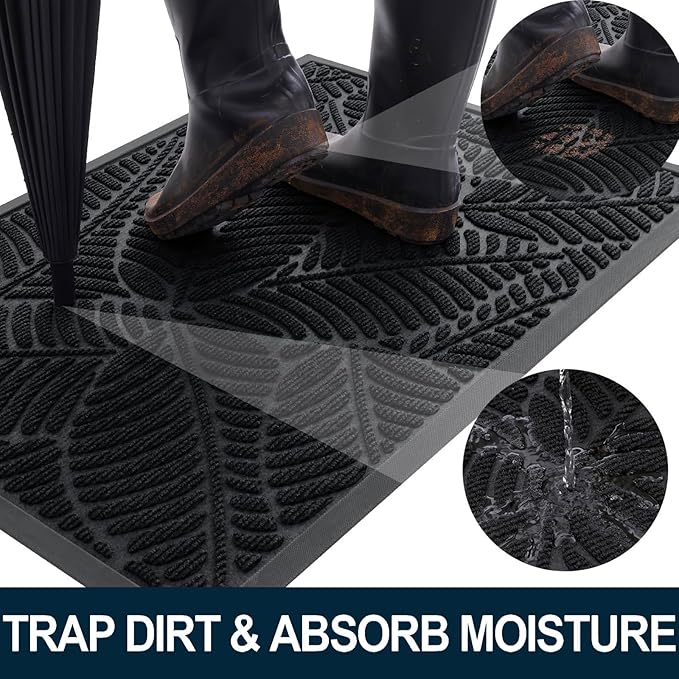 Colorxy Waterproof Doormat, Sturdy Natural Rubber Front Indoor Mat, Non Slip